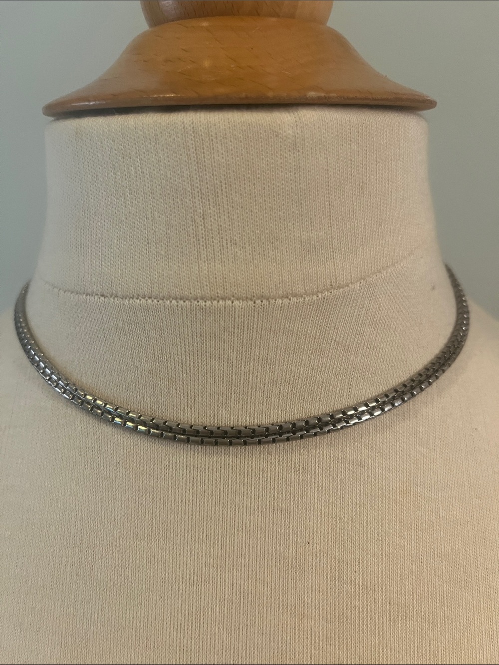 Silver Tone 2-strand Box Chain Choker Necklace